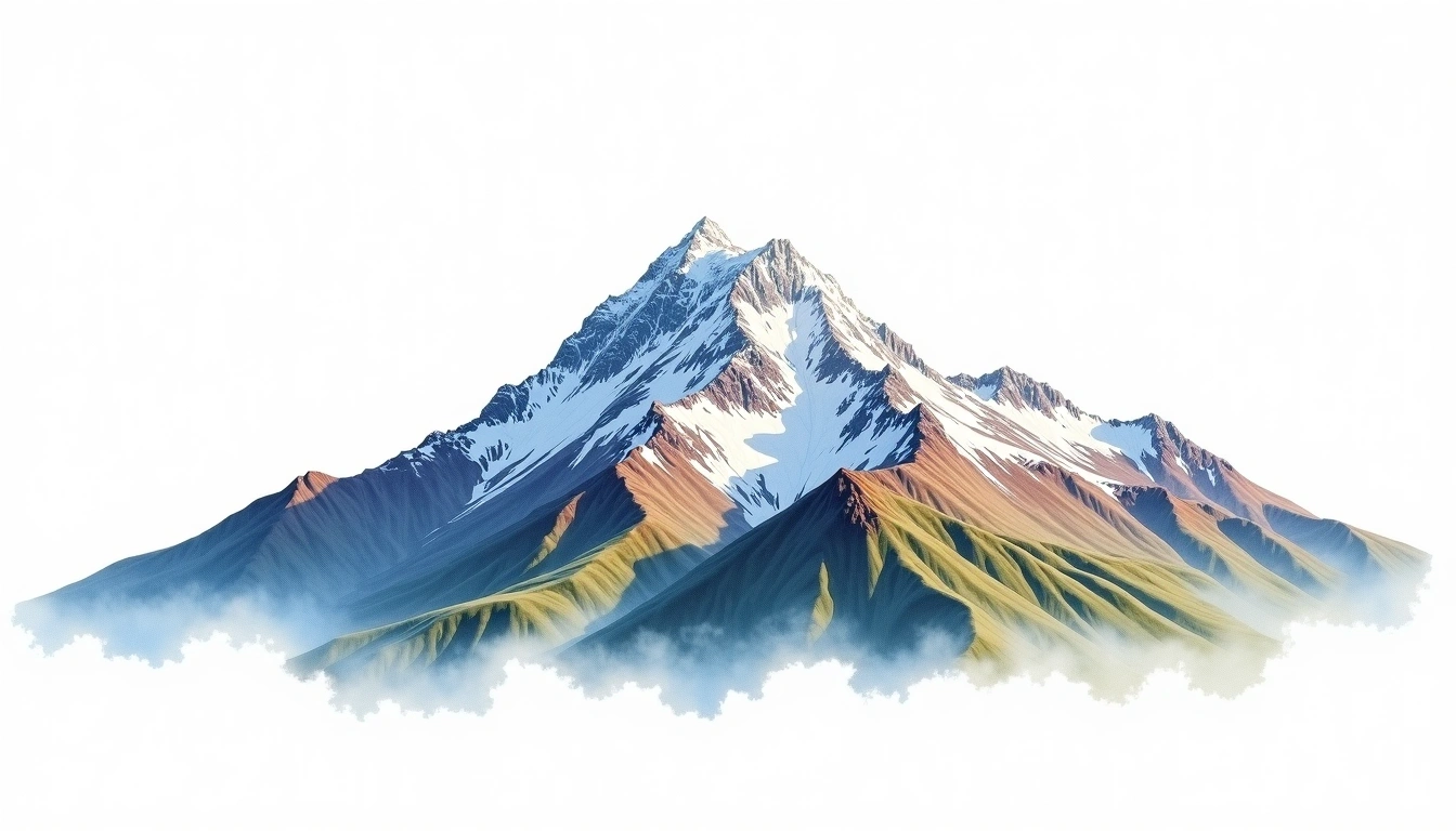 Mount Tasman — 3,497m — New Zealand — watercolor illustration