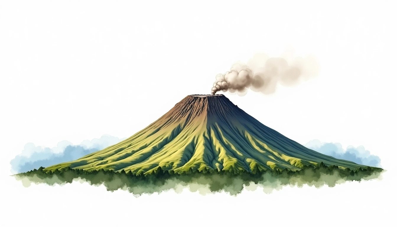 Mount Tongariro — 1,978m — New Zealand — watercolor illustration