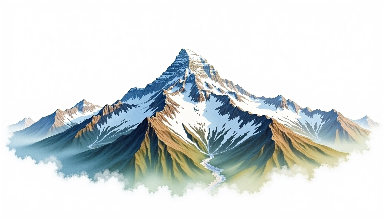 Mount Waddington — 4,019m — Canada — watercolor illustration