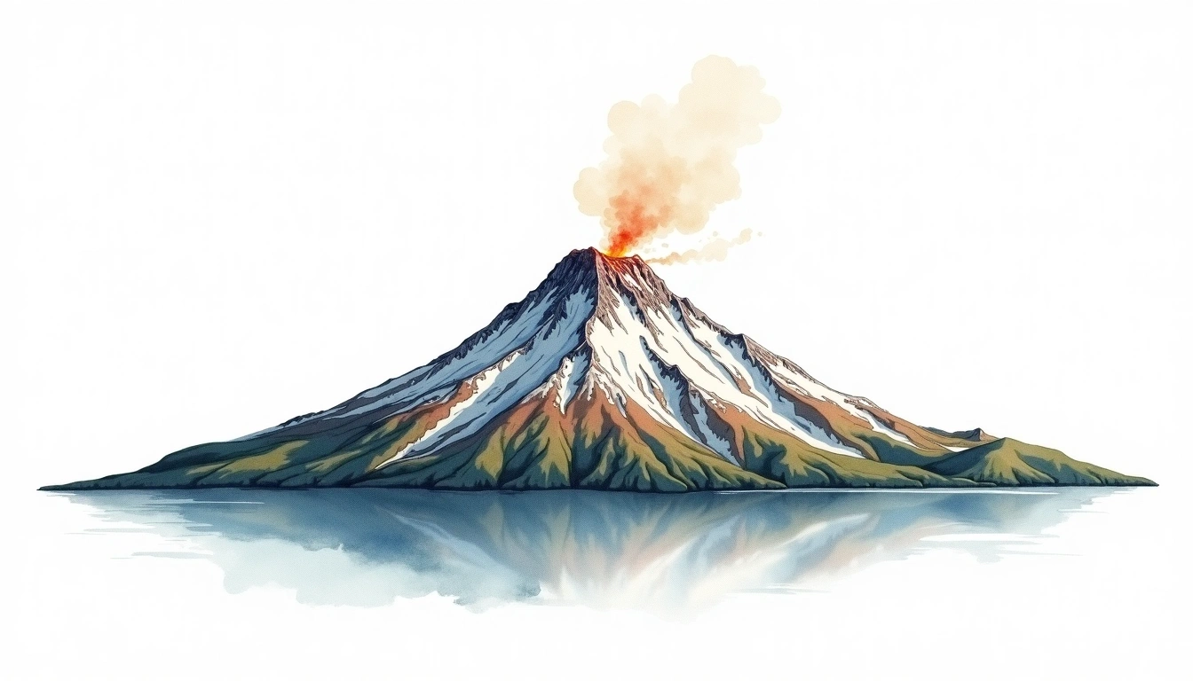 Mount Wrangell — 4,317m — United States — watercolor illustration