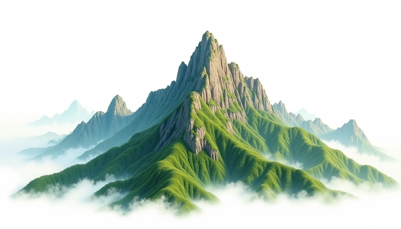 Mount Wuyi — 2,158m — China — watercolor illustration