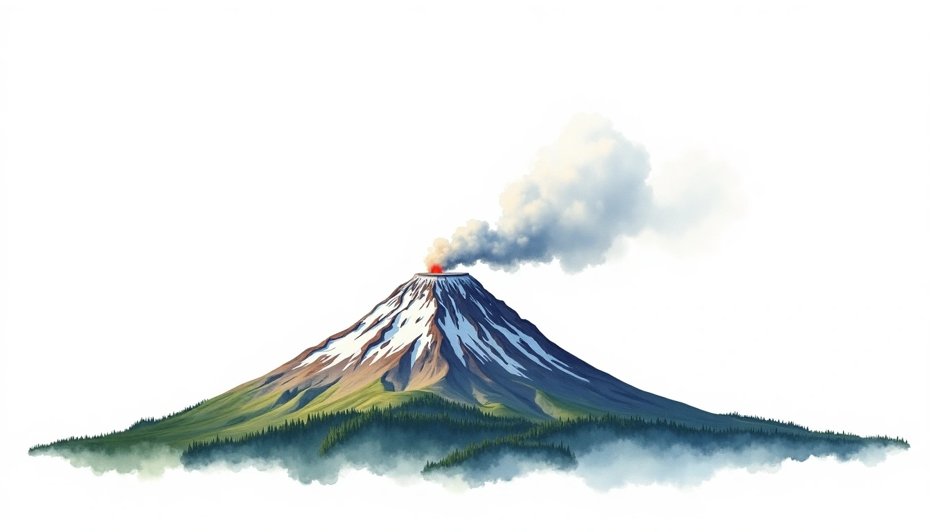 Mutnovsky Volcano — 2,322m — Russia — watercolor illustration