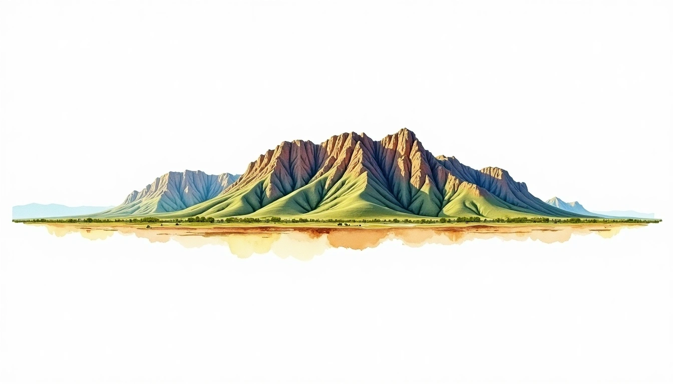 Namatjira Peak — 1,380m — Mozambique — watercolor illustration