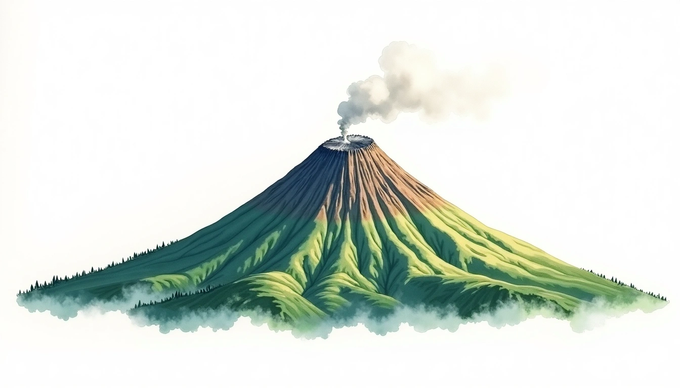 Nantai-san — 2,486m — Japan — watercolor illustration