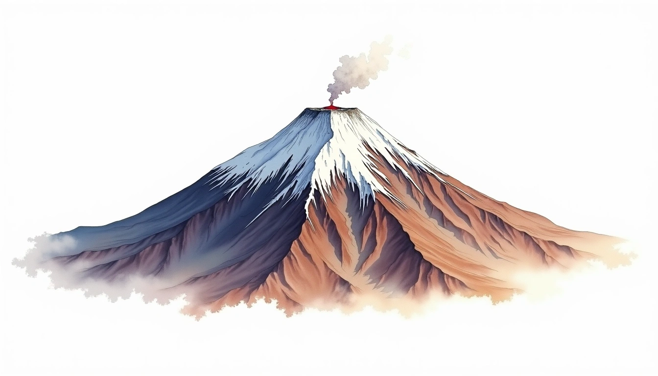 Nevado del Ruiz — 5,321m — Colombia — watercolor illustration