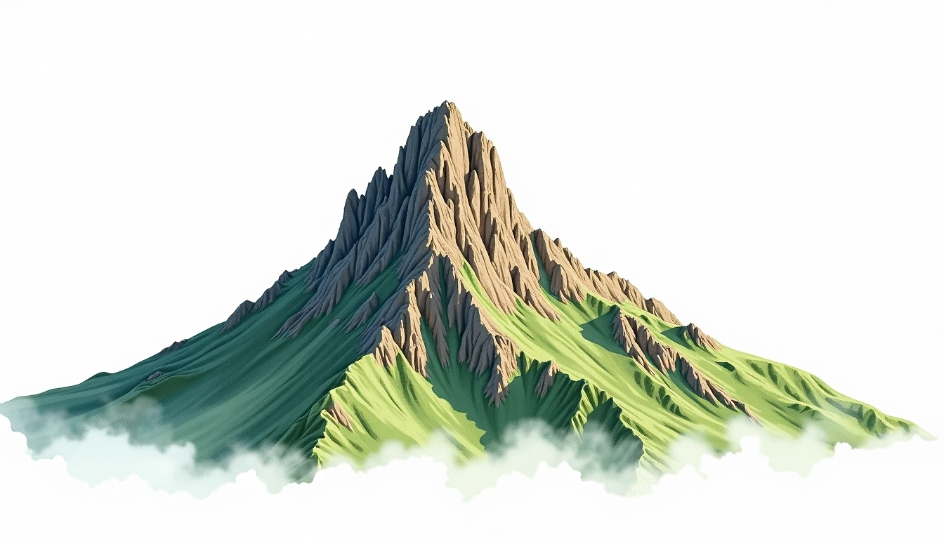 Nevis Peak — 985m — Saint Kitts and Nevis — watercolor illustration