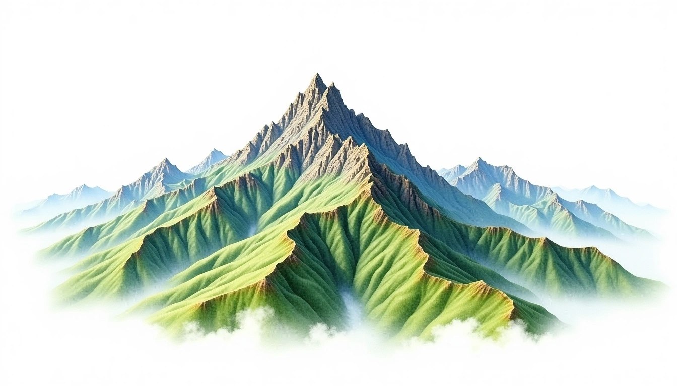 Pintian Shan — 3,524m — Taiwan — watercolor illustration