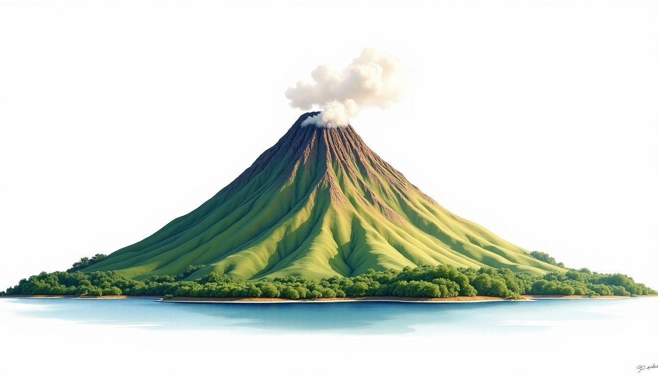 Piton de la Fournaise — 2,631m — Reunion — watercolor illustration