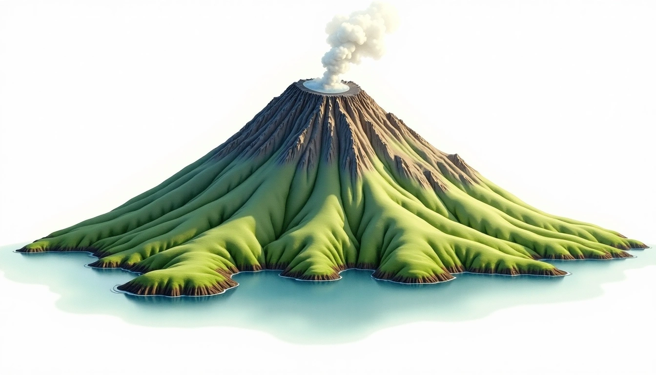 Piton des Neiges — 3,070m — Reunion — watercolor illustration