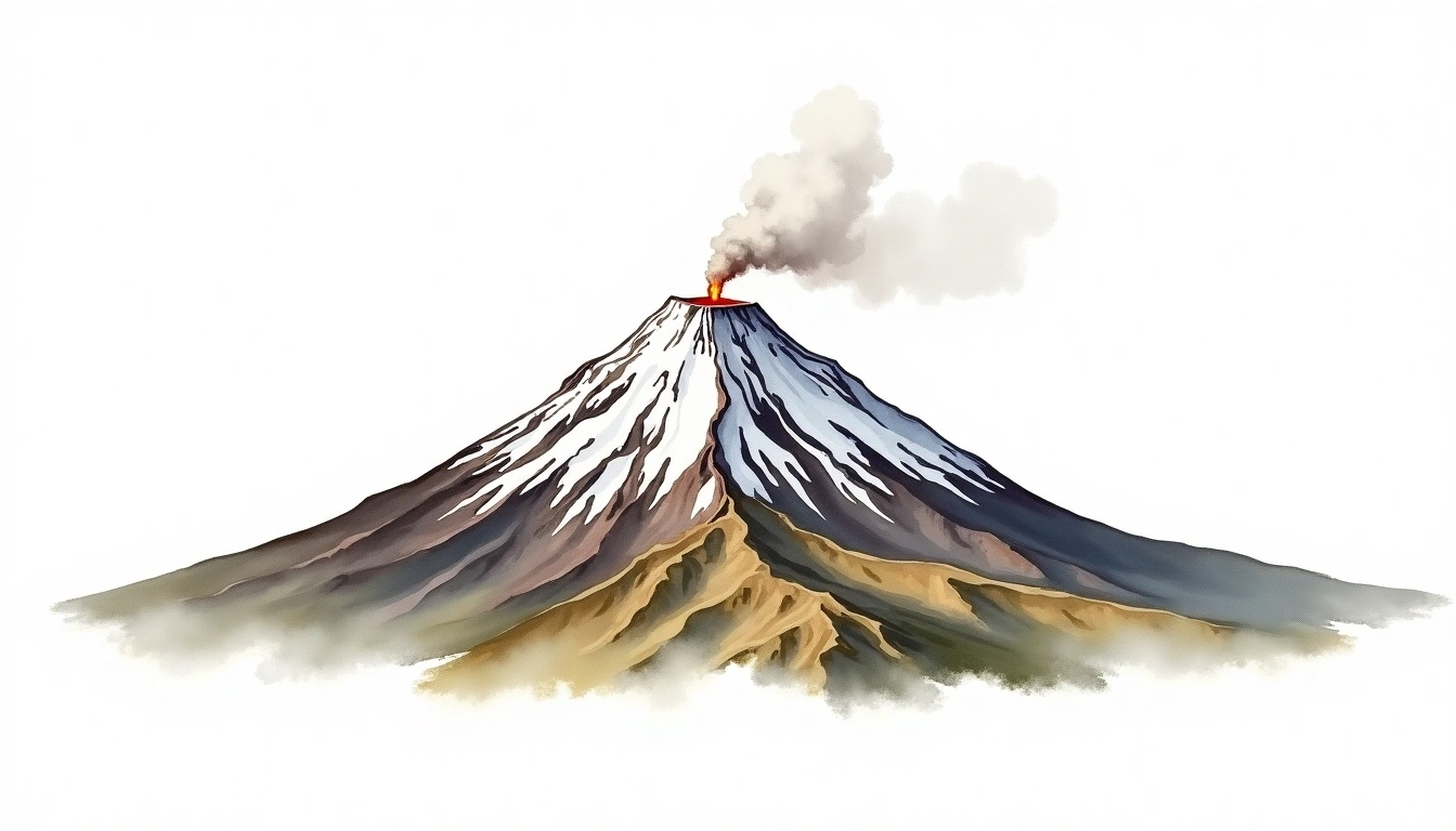 Sheveluch Volcano — 3,307m — Russia — watercolor illustration