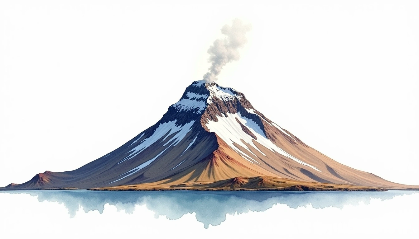 Snaefellsjokull — 1,446m — Iceland — watercolor illustration