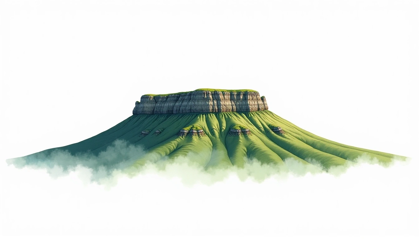 Table Mountain — 1,085m — South Africa — watercolor illustration