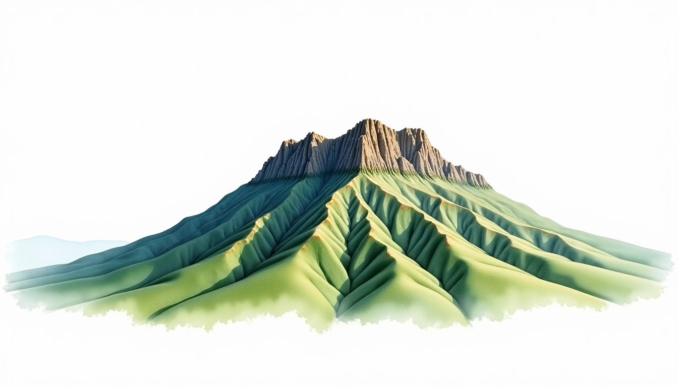 Table Top Mountain — 1,365m — United States — watercolor illustration