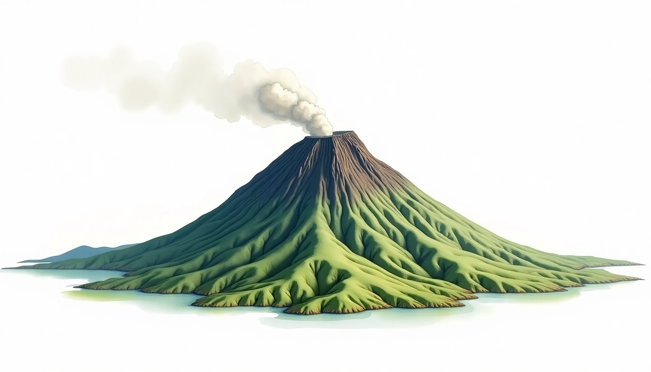 Tavurvur Volcano — 688m — Papua New Guinea — watercolor illustration