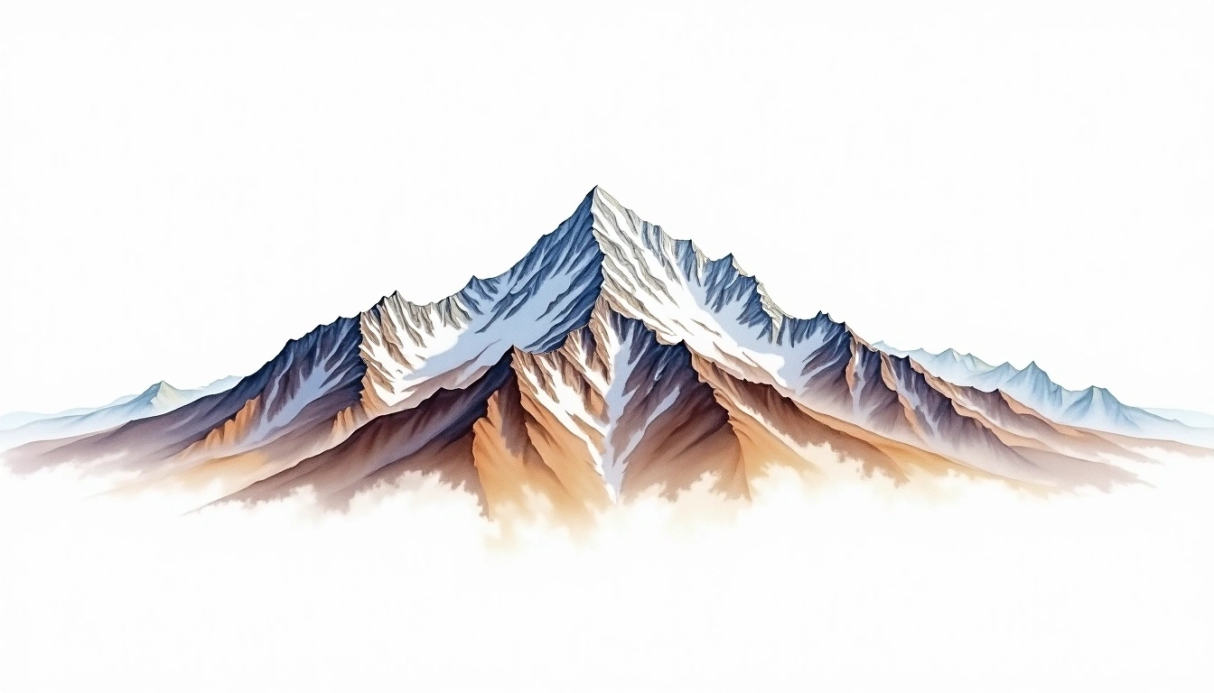 Tsenda Gang — 7,100m — Bhutan — watercolor illustration