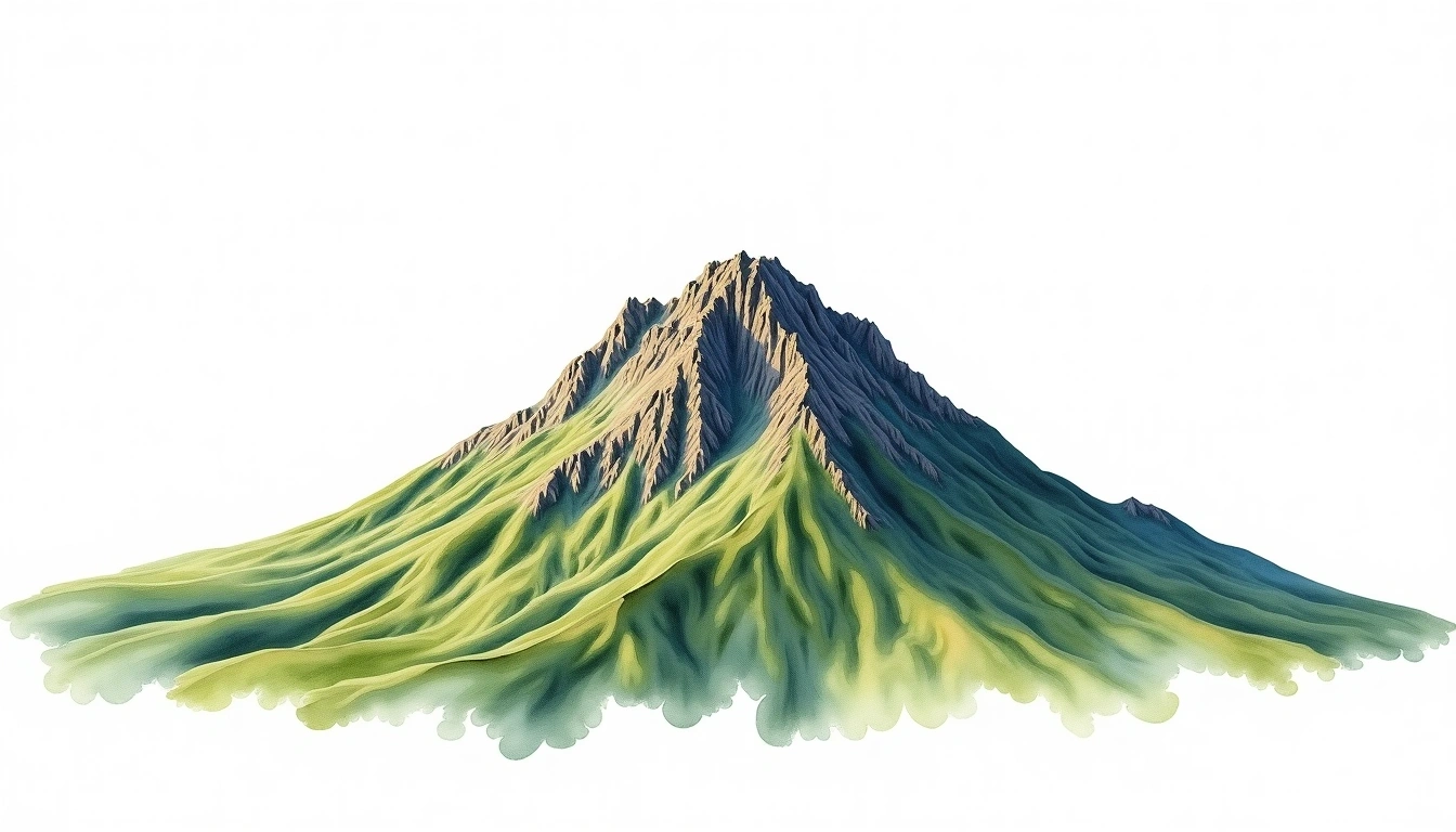 Volcan Acatenango — 3,976m — Guatemala — watercolor illustration