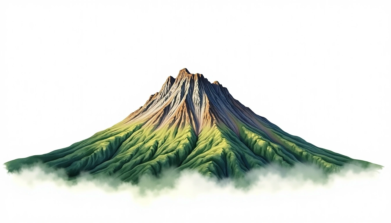 Volcan Calbuco — 2,003m — Chile — watercolor illustration