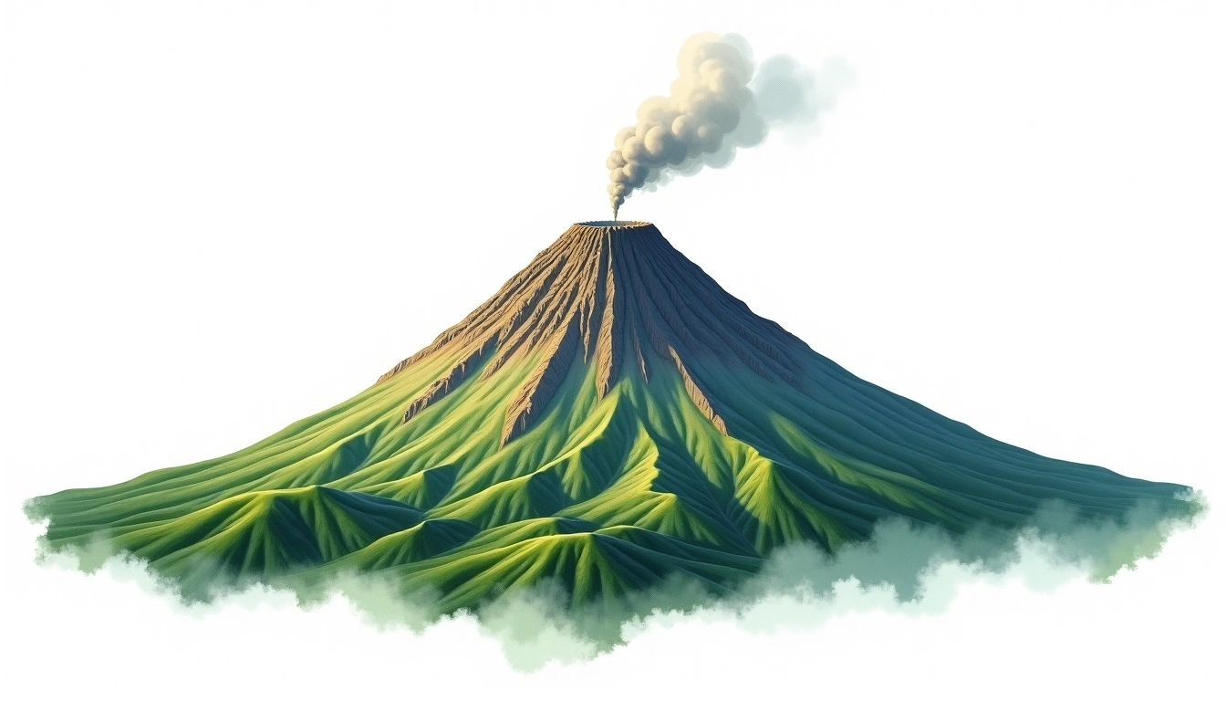 Volcan Villarrica — 2,847m — Chile — watercolor illustration