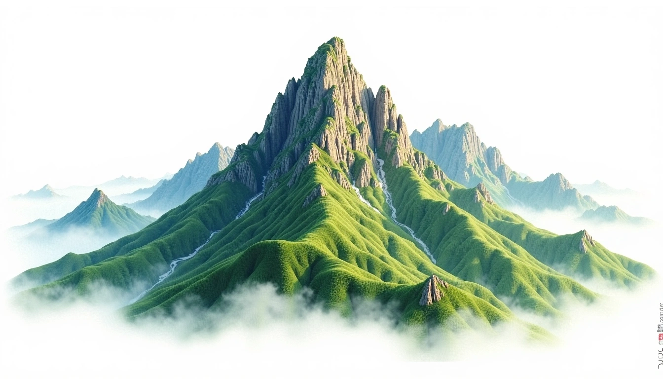 Wuding Mountain — 2,160m — China — watercolor illustration