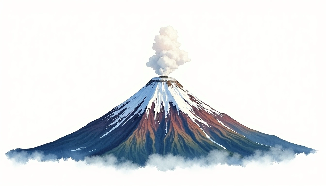 Zhupanovsky Volcano — 2,958m — Russia — watercolor illustration